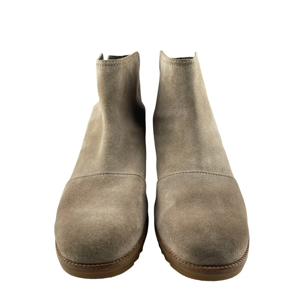 Sorel Women's Cate Ankle Booties 9.5 Taupe Suede Block Heel Cut-Out Boots Boho